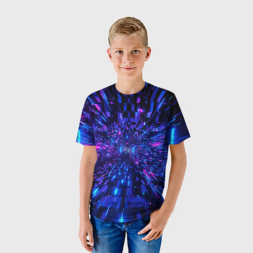 Детская футболка Киберпанк синий неоновый тоннель / 3D-принт – фото 3