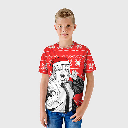 Детская футболка Новогодняя Пауэр: Человек-бензопила / 3D-принт – фото 3