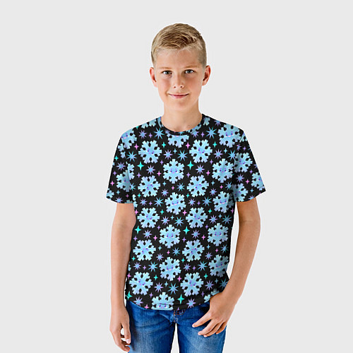 Детская футболка Яркие зимние снежинки с цветными звездами / 3D-принт – фото 3