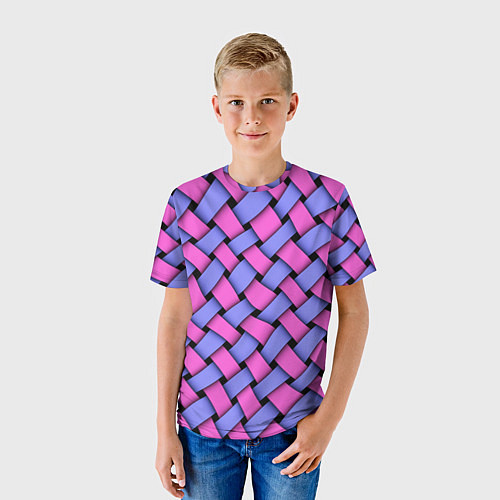 Детская футболка Фиолетово-сиреневая плетёнка - оптическая иллюзия / 3D-принт – фото 3