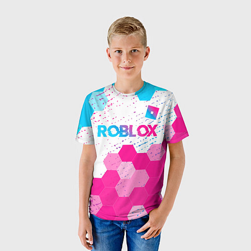 Детская футболка Roblox neon gradient style: символ сверху / 3D-принт – фото 3