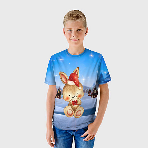 Детская футболка Зайчик в новогоднем колпаке / 3D-принт – фото 3