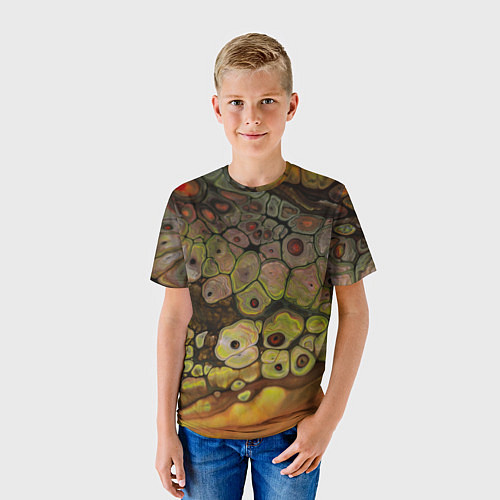 Детская футболка Оранжевые камни, вода и краски / 3D-принт – фото 3