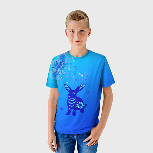 Детская футболка Синий кролик и снежинки / 3D-принт – фото 3