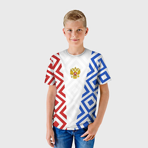 Детская футболка Russia sport ромбы и герб / 3D-принт – фото 3