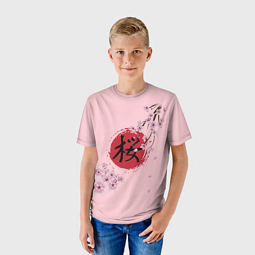 Детская футболка Цветущая вишня с иероглифом cакура / 3D-принт – фото 3