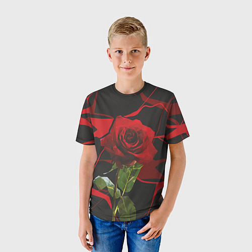 Детская футболка Одинокая красная роза / 3D-принт – фото 3