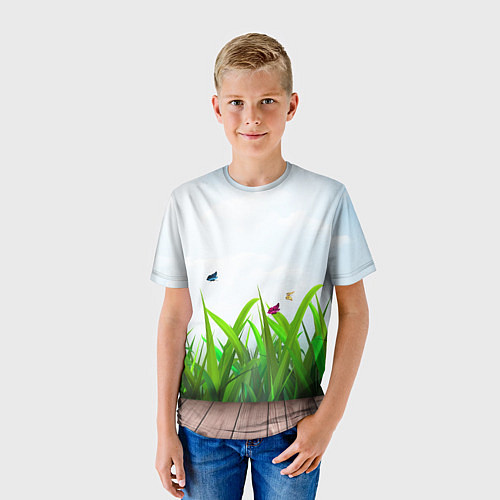 Детская футболка Летняя трава и бабочки / 3D-принт – фото 3