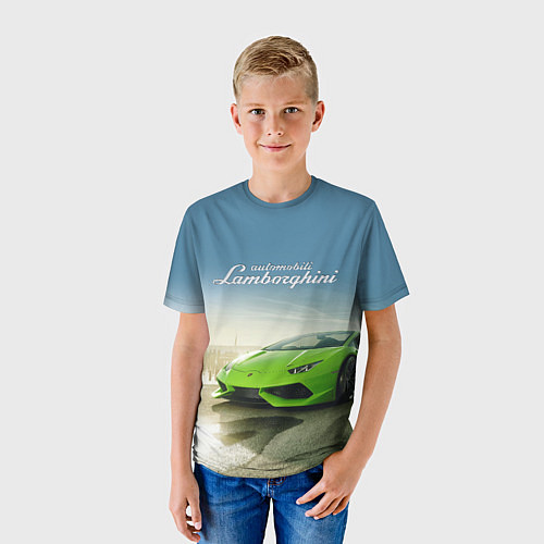 Детская футболка Ламборджини на берегу океана / 3D-принт – фото 3