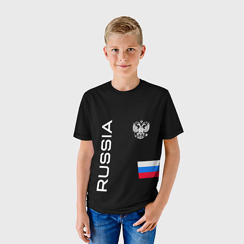Детская футболка Россия и три линии на черном фоне / 3D-принт – фото 3