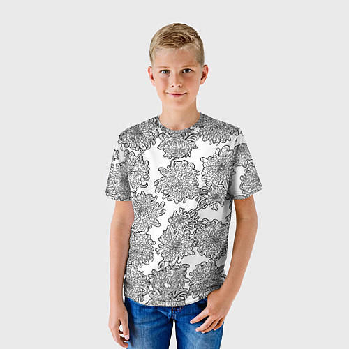 Детская футболка Цветы хризантемы: линейный рисунок / 3D-принт – фото 3