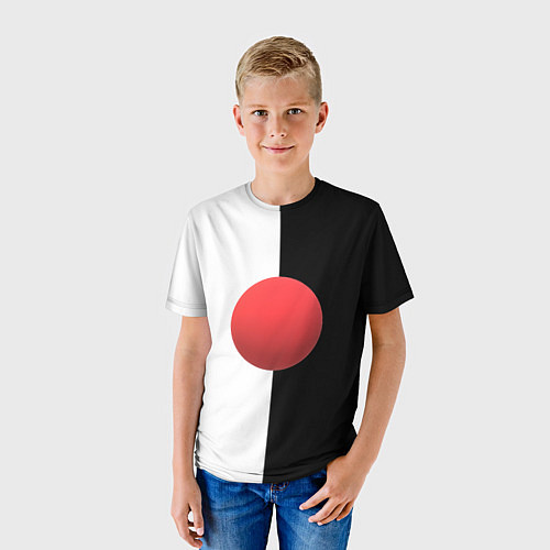 Детская футболка Красный шар на черно-белом фоне с объемным эффекто / 3D-принт – фото 3