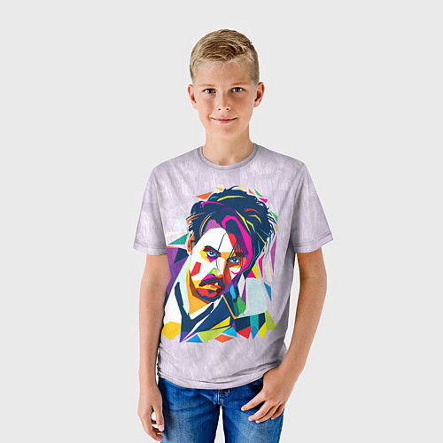 Детская футболка Геометрический портрет Джонни Деппа / 3D-принт – фото 3