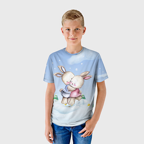 Детская футболка Зайки обнимаются - новый год / 3D-принт – фото 3