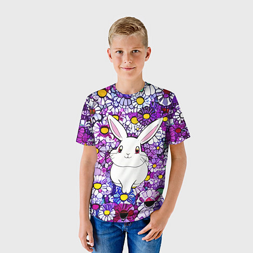 Детская футболка Веселый кролик в цветах / 3D-принт – фото 3