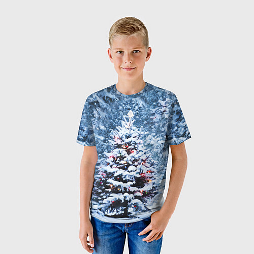 Детская футболка Новогодняя ёлка в лесу / 3D-принт – фото 3