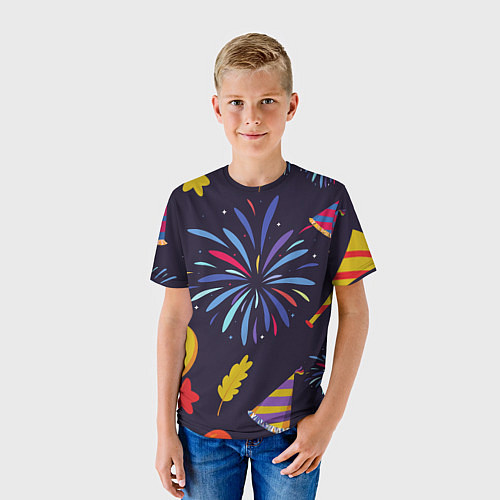 Детская футболка Новогодний фейерверк / 3D-принт – фото 3
