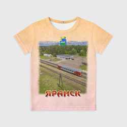Футболка детская Яранск - рельсовый автобус и городская площадь, цвет: 3D-принт