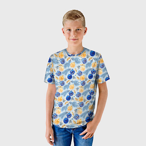 Детская футболка Шарики новогодние ёлочные, синие / 3D-принт – фото 3