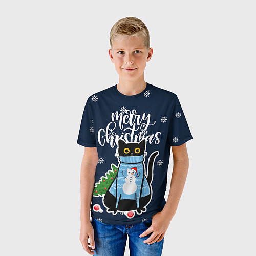 Детская футболка Котик: merry christmas / 3D-принт – фото 3