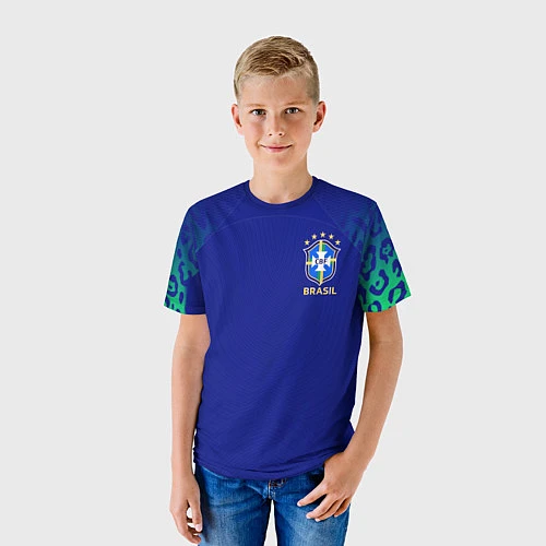 Детская футболка Форма сборной Бразилии ЧМ 2022 гостевая / 3D-принт – фото 3