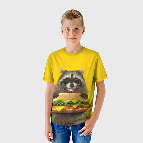 Детская футболка Голодный енот с бургером / 3D-принт – фото 3