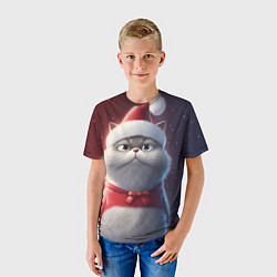 Футболка детская Новогодний кот в шапке, цвет: 3D-принт — фото 2