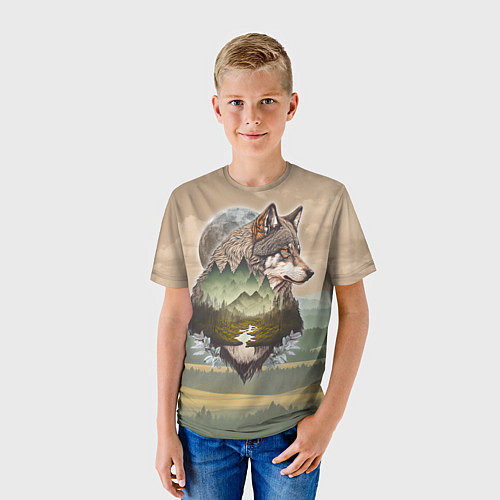 Детская футболка Портрет волка в технике двойной экспозиции / 3D-принт – фото 3