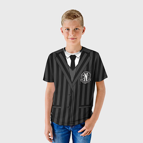 Детская футболка Ученик академии Невермор ЧБ: униформа / 3D-принт – фото 3