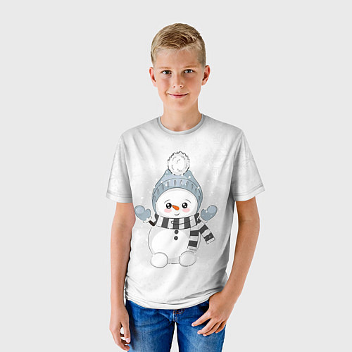 Детская футболка Милый снеговик и снежинки / 3D-принт – фото 3