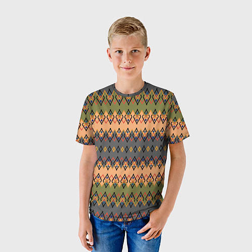Детская футболка Желто-оливковый полосатый орнамент / 3D-принт – фото 3