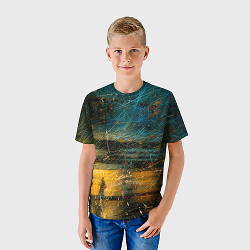 Детская футболка Синие и жёлтые огни и царапины / 3D-принт – фото 3