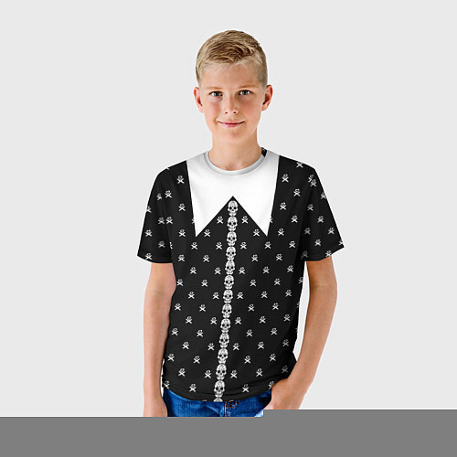 Детская футболка Уэнсдей Аддамс: униформа с черепами / 3D-принт – фото 3