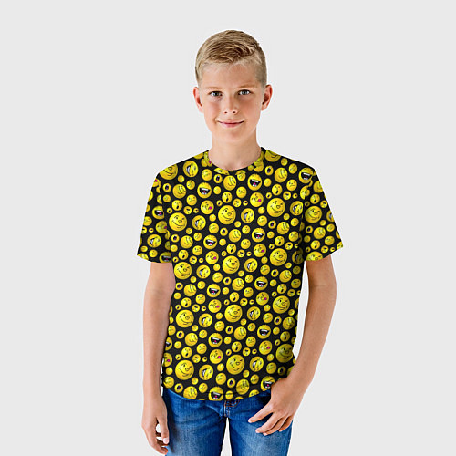 Детская футболка Шарики эмодзи на черном / 3D-принт – фото 3