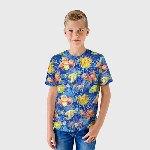 Детская футболка Большие акварельные рыбы / 3D-принт – фото 3
