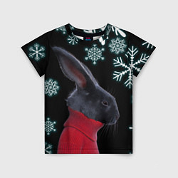 Футболка детская Зимний кролик в свитере, цвет: 3D-принт