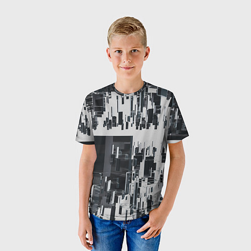 Детская футболка Геометрическое множество объёмных чёрно-белых фигу / 3D-принт – фото 3