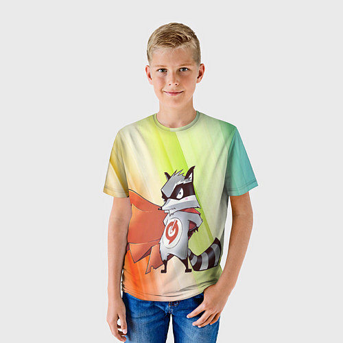 Детская футболка Енот супер герой в плаще / 3D-принт – фото 3