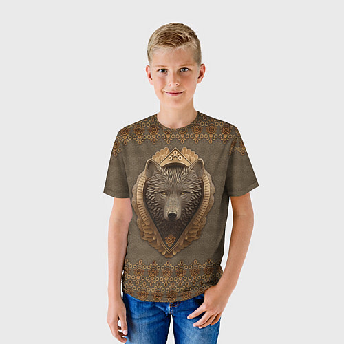 Детская футболка Волк объёмный барельеф с этническим орнаментом / 3D-принт – фото 3