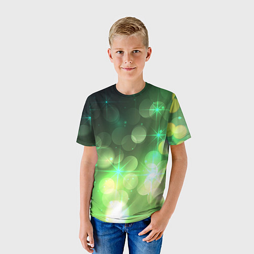 Детская футболка Неоновый зеленый блеск и черный фон / 3D-принт – фото 3
