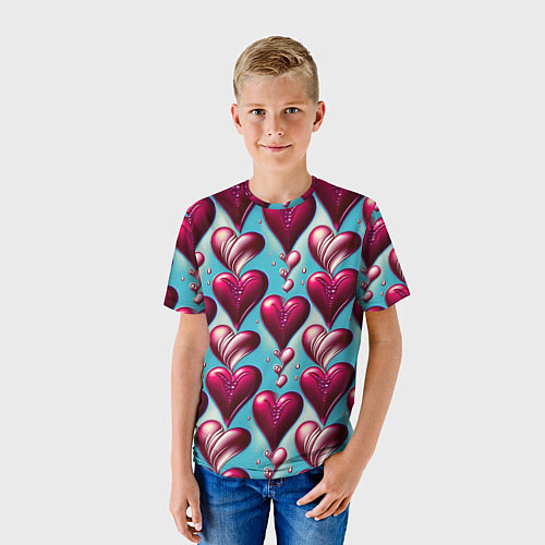 Детская футболка Паттерн красные абстрактные сердца / 3D-принт – фото 3