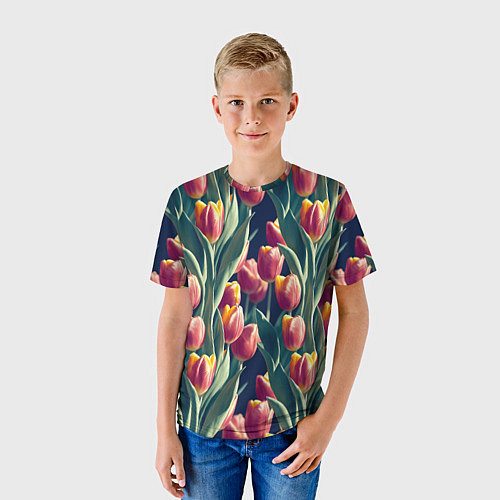 Детская футболка Много тюльпанов / 3D-принт – фото 3
