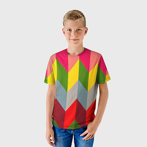 Детская футболка Разноцветный ромбический абстрактный паттерн / 3D-принт – фото 3