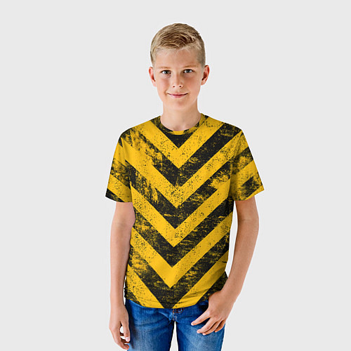 Детская футболка WARNING - желто-черные полосы / 3D-принт – фото 3