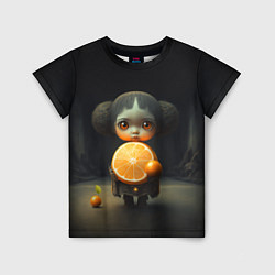 Футболка детская Девочка с мандарином в руках, цвет: 3D-принт