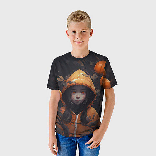 Детская футболка Девочка в оранжевой толстовке / 3D-принт – фото 3