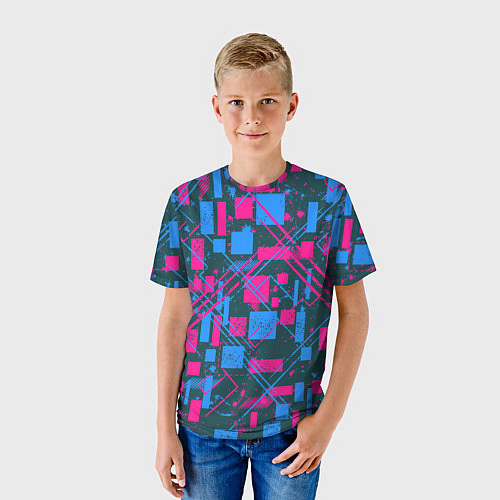 Детская футболка Геометрическая абстракция из квадратов и прямоугол / 3D-принт – фото 3