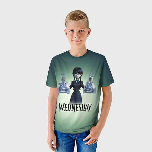 Детская футболка Уэнсдэй с пираньями / 3D-принт – фото 3