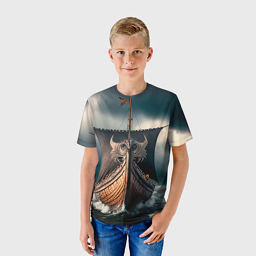 Детская футболка Корабль в бушующем море / 3D-принт – фото 3