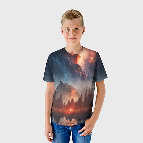 Детская футболка Млечный путь над пейзажем / 3D-принт – фото 3